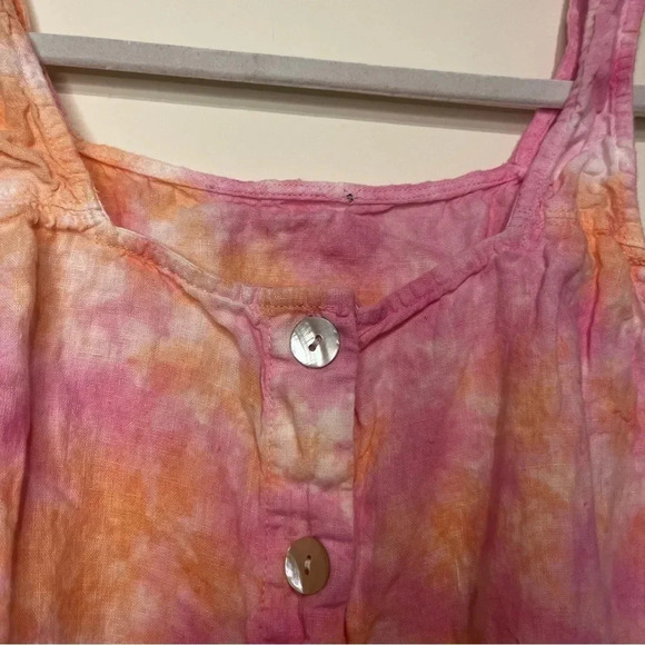 100% Linen Summer Tie Dye Square Neckline Tank Top - Picture 3 of 7